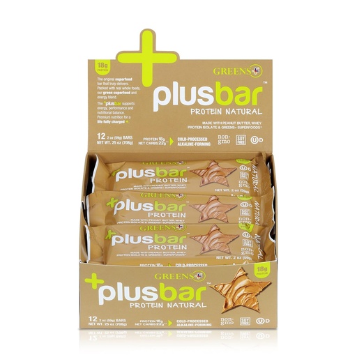 [BRSWIEAZCMGGYC3M] Greens+ Plusbar Protein Natural | Gluten Free Whey Protein Bar | Organic Greens | Non GMO | 12 Bars