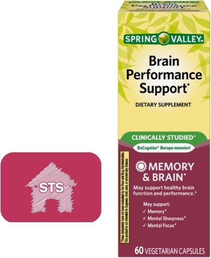 [BRSRMBIDA55A223O] Spring Valley Brain Performance støtte, 60 greve + STS klistremerke.