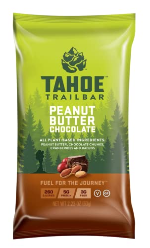 [BRSWGYDROZ5AODTX] Tahoe Trail Bar, Plant-Based Natural Energy Bar (2.22 Ounce Protein Bar, 12 Count) High Protein Non-GMO, Gluten-Free, Vegan Healthy Snacks - Peanut Butter Chocolate