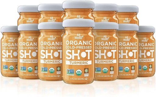 [BRSWYGAPOB7RQFA4] ALLWELLO ψυχρής πίεσης Turmeric Shot, 60 mL, USDA οργανικό ανοσοενισχυτικό με Natu-RAL (12 PK, Turmeric)