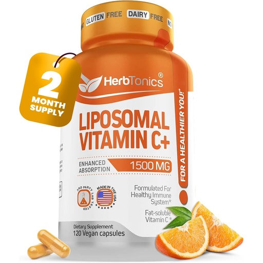 [BRSWYZY7CQNGCC3D] Herbtonics Liposomal Vitamin C Capsules 1500mg Immune Support Supplement | Immune System Health | High Absorption Vitamin C | Contains Collagen | 120 Vegan Capsules Non-GMO