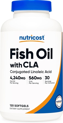 [BRSRAGDYDMHWMD3A] Nutricost Fish Oil with CLA (120 Softgels) - 4240mg Fish Oil and 560mg Conjugated Linoleic Acid Per Serving, GMO-Free, Gluten Free, 30 Servings