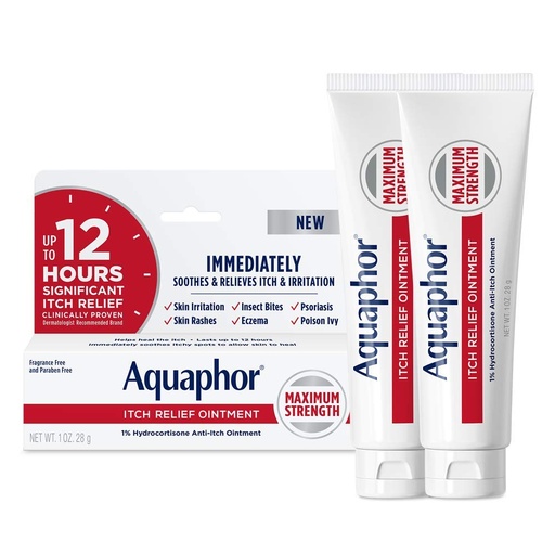 [BRSWYAQYBEFRUF34] Onguent anti-démangeaison d'aquaphore, onguent anti-démangeaison d'hydrocortisone à 1 %, tube de 1 oz, 2 paquets