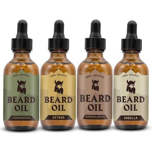[BRSWYZIDDINQEELF] Striking Viking Beard Oil for Men - 0.66 Fl Oz Pack of 4, Vanilla, Sandalwood, Cedarwood & Citrus - Promotes Fuller Growth with Beard Growth Oil - Cedarwood Vanilla Scents for Men