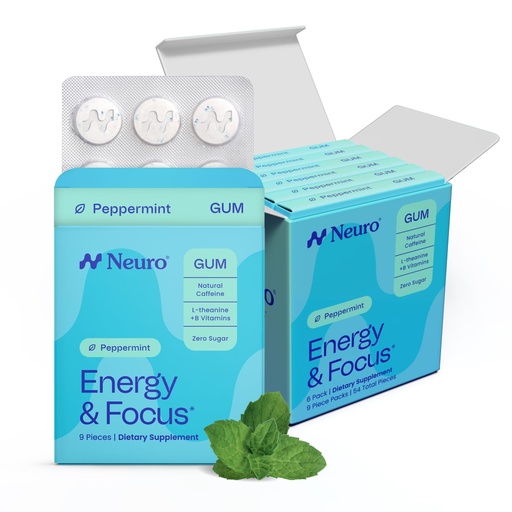 [BRSWGYY3DF5QOAA3] Neuro Energy & Focus Gum - Caffeine Gum with 40mg Natural Caffeine & L-Theanine - Nootropic Energy Supplement with B Vitamins - Sugar Free, Vegan - Peppermint, 54ct