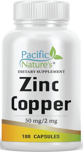 [BRSWYAQHCQNBMEQ7] Zinc Copper Supplement (100 Capsules) with 50mg of Zinc Gluconate, 2mg of Copper Sulphate for Immune Support - Gluten Free, Non-GMO