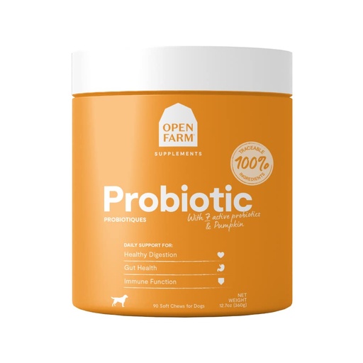 [BRSW2CY7CQPQ23TV] Open Farm Probiotic Chews, Dog Supplement, Dog Vitamins, Supports Normal Flora and Bowel Movement Using Traceable and Vet-Approved Ingredients, 12.7 oz, 90 Count