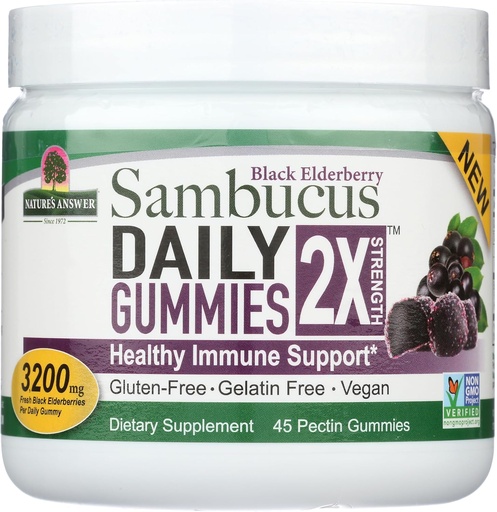 [BRSRM2YZOIMQE235] Nature's Answer Sambucus Daily Gummies | 2X More Elderberry 3200 mg Concentration | Alcohol-Free, Gluten-Free, Gelatin-Free, Vegan, Non-GMO & No Preservatives | (45 Count (Pack of 1)
