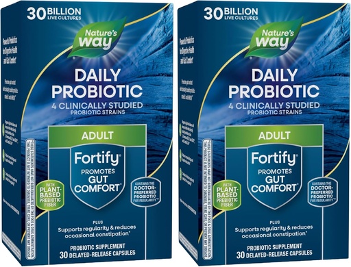 [BRSRAY35DJ6RYAL5] Nature's Way Fortify Daily Probiotic + Prebiotic for Men and Women, 30 Billion Live Cultures, Digestive and Immune Health Support* Supplement, 30 Capsules (Pack of 2)