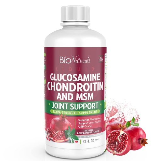 [BRSWGZQKOR7GAFAY] Bio Naturals Liquid Glucosamine Chondroitin MSM Pharmaceutical Grade Supplement with Hyaluronic Acid – Maximum Strength Joint Support - 32 fl oz
