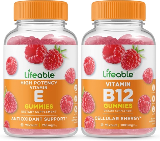 [BRSROZA3PIHGK2Y7] Lifeable Vitamin E + Vitamin B12, Gummies Bundle - Great Tasting, Vitamin Supplement, Gluten Free, GMO Free, Chewable Gummy