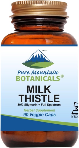 [BRSWIAIFC4JWGDTE] Pure Mountain Botanicals Milk Thistle Capsules - 90 Kosher Vegan Caps szerves tejpogácsa és erős szilymarin kivonat