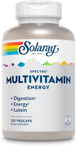 [BRSWIYQYPIMRKADK] SOLARAY Spectro Energy Multivitamin for Women and Men - Cellular Energy, Digestion, Eye Health and Immune Support - w/Vitamin A, Vitamin B Complex, CoQ10, Iron, Enzymes, Lutein - 30 Serv, 120 VegCaps