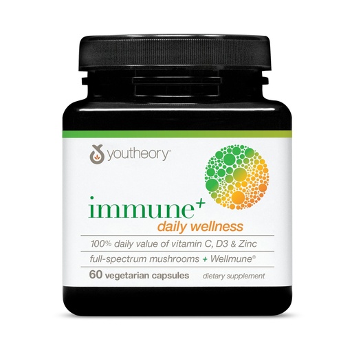 [BRSWYZAPOR6WGET4] Youtheory Immune+ Daily Wellness - 60 Vegetarian Capsules (20 Day Supply) - Reishi, Turkey Tail, Cordyceps & Maitake Mushroom Supplement - Immune Support Supplement* with Vitamin C, Vitamin D3 & Zinc