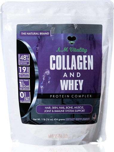 [BRSWGEI7PMCREFIV] Collagen and Whey Protein Powder Complex Health Supplement - Vanilla Flavor - 16oz (21 Servings)