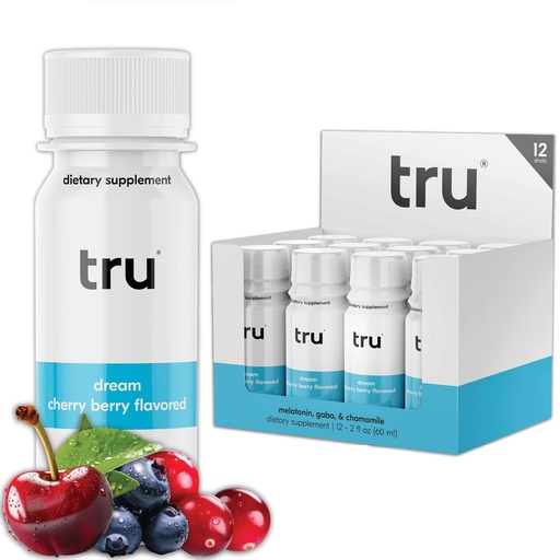 [BRSROCQNCUBQIC3H] Tru Dream Shot, phụ thêm sức mạnh ngủ với Melatonin, GABA, Chamomile & Manesium, Cherry berry Flavored Wellness, Gluten Free, Vegan, Caffeine & Sugar miễn phí, 2 bình FL OZ, 12 Pack