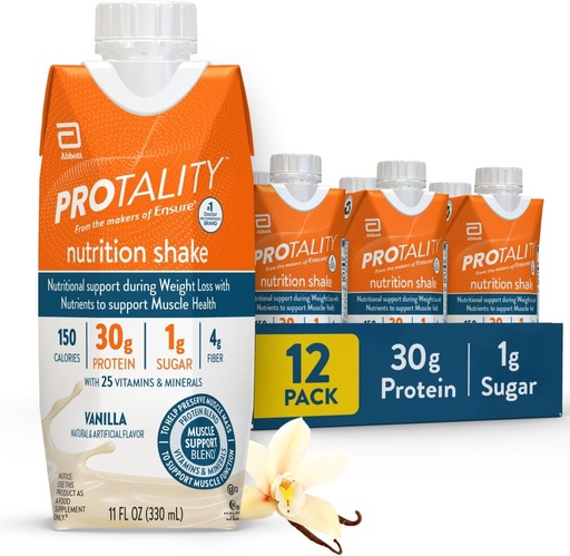[BRSROAA2DJ6BOCAV] Vanilla Nutrition Shake | 30g Protein, 1g Sugar | Nutrition Support for Muscle Health During Weight Loss | 12 Pack