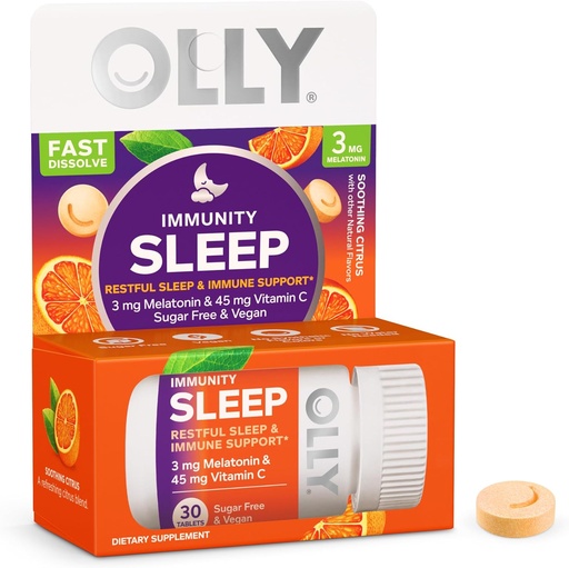 [BRSRMHAZOZ7W2DI4] OLLY Immunity Sleep Fast Dissolves, 3mg Melatonin, C bitamina, Citrus Flavor 30 eguneko hornidura - 30 kondea