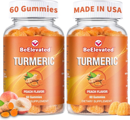 [BRSROZYHOQIAYFA4] Curcumin Turmeric Gummies – Extra Strength 2000mg 8:1 Extracto Turmeric Suplemento Gummies con Pepper Negro y jengibre – Vegan Non-GMO Joint Support Chewables – Peach Flavor - Pack de 2