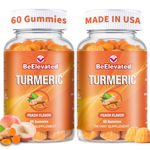 [BRSROZYHOQIAYFA4] Turmeric and Ginger Supplement Gummies – Vegan and Non-GMO Peach Flavor Curcumin Gummies with Black Pepper for Adults – 60 Gummies per Bottle (Pack of 2)