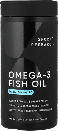 [BRSRM2YBB57AY33D] Sports Research Omega-3 Fish Oil, Triple Strength, 180 Softgels