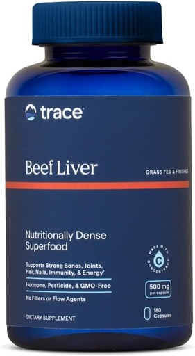 [BRSRMFAKDN6WE2Y3] Trace Minerals Beef Liver, 500mg - Bone Health & Energy Support Supplement - Nutritional Supplement Aids Healthy Skin & Immunity - Beef Liver Supports Healthy Organs - 180 Capsules (30 Servings)