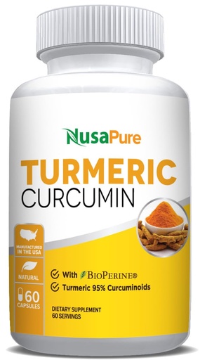 [BRSWK2TZBQBGGC36] NusaPure Turmeric Curcumin 600 mg 60 Capsules Turmeric 95% Curcuminoids Dietary Supplement
