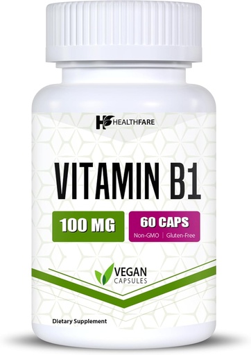 [BRSROAQ5BB7QKDLP] วิตามิน B1 100mg | 60 Capsules | Thiamine Supplement | สนับสนุนสุขภาพ | Not-GMO | Gluten Free (60 Capsuls)