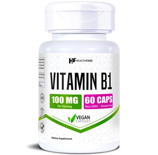 [BRSROAQ5BB7QKDLP] Healthfare Vitamin B1 100mg | 60 Capsules | Thiamine Supplement | Supports Overall Health | Non-GMO | Gluten Free (60 Capsules)