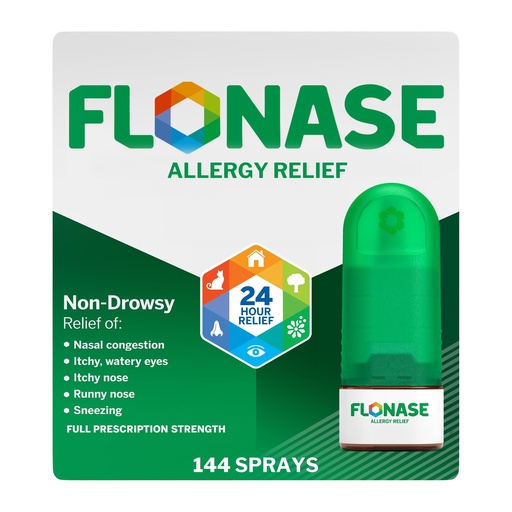 [BRSWY2Q6BAFQOCI2] Flonase Allergy Relief Nasal Spray, 24 Hour Non Drowsy Allergy Medicine, Metered Nasal Spray - 144 Sprays- Fall and Seasonal Allergy Relief