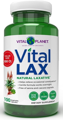 [BRSRMEL3BN7Q4ALH] 生命星球 - 用于偶发便秘的Vital Lax Natural Laxative Cleanse 补充品,配有氢氧镁,滑石榆,阿罗,和Triphala支持Bowel Regularity 100 Capsules