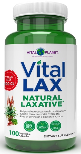 [BRSRMEL3BN7Q4ALH] Vital Planet - Vital Lax Natural Laxative Cleanse Supplement for Occasional Constipation, with Magnesium Hydroxide, Slippery Elm, Aloe, and Triphala to Support Bowel Regularity 100 Capsules