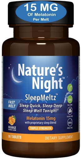 [BRSWY2TYBEGRAALD] Zero Brands Nature's Night Triple Strength Quick Dissolve Melatonin 15mg with Supportive Blend | Natural Orange Flavor | 90 Count | Sugar Free, Vegan, Non-GMO, Drug Free