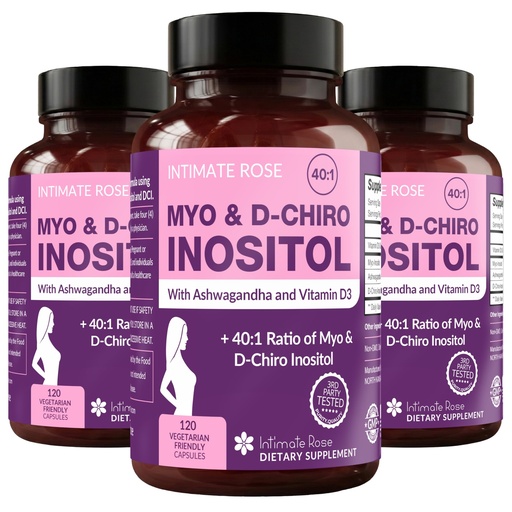 [BRSWYFQ6BUDQOE3O] Intimate Rose Myo-Inositol & D-Chiro Inositol Blend - 40:1 Blend Ratio - Women's Daily Wellness Support - Vitamin D & Ashwagandha, 3 Bottles