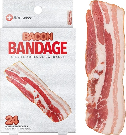 [BRSWGED7C5YRM3L6] BioSwiss Kids Bandages, Bacon Shaped Self Adhesive Bandage Set, Latex Free, Sterile Wound Care, 24 Count