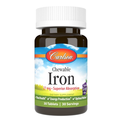 [BRSWIYILCUAACGY3] Carlson Chewable Iron 27 mg, Grape, Blood Health, 30 Tablets