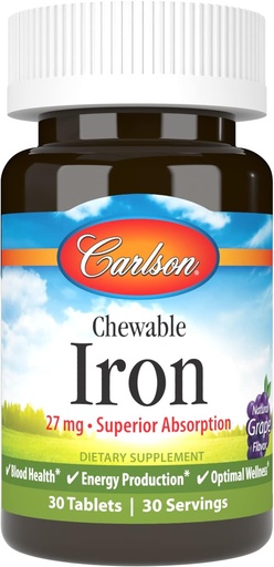 [BRSWIYILCUAACGY3] Carlson Chewable Iron 27 mg, Grape, Kan Health, 30 Tablet