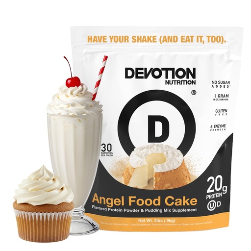 [BRSWGEIOCMARO3QV] Devotion Nutrition Angel Food Cake Protein Powder for Shakes, Baking, Pancakes, Desserts – 20g Whey Isolate & Casein Protein Blend – No Added Sugar, Low Carb, Gluten-Free, Keto-Friendly with MCT – 2lb