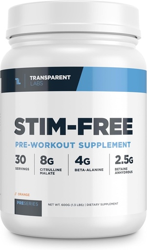 [BRSROBQ3CUIAYEIU] Transparent Labs Stim-Free Pre-Workout - Caffeine & Stim Free Pre Workout Powder for Men and Women with Beta Alanine Powder, Citrulline Malate, & elevATP - 30 Servings, Orange