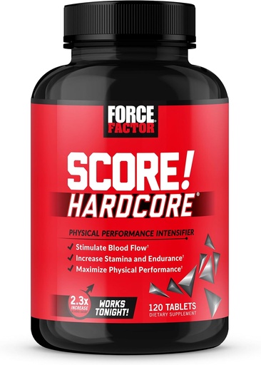 [BRSWYAQPDIHW2F3J] Force Factor Score! Hardcore Nitric Oxid Booster Supplement for menn med L-Citrulline, Yohimbe, Black Maca & B vitaminer for å øke utholdenhet, og Maksimere fysisk ytelse, 120 tabletter