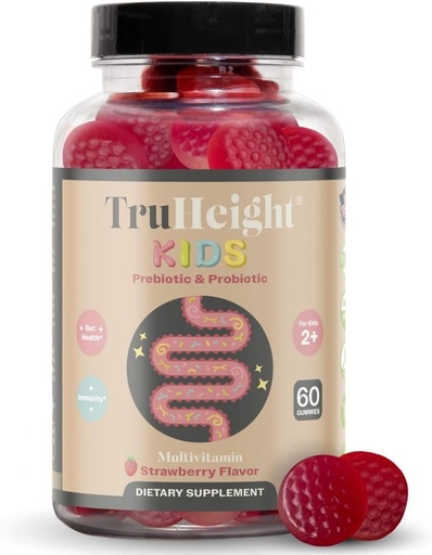 [BRSRAZQEAR6B6FDX] TruHeight Kids Prebiotic & Probiotic Gummies Ages 2+ (Strawberry Flavor) Toddlers & Kids All Natural Gut Health, Digestive Enzymes & Constipation Relief Supplement - Pediatric Recommended Vitamins