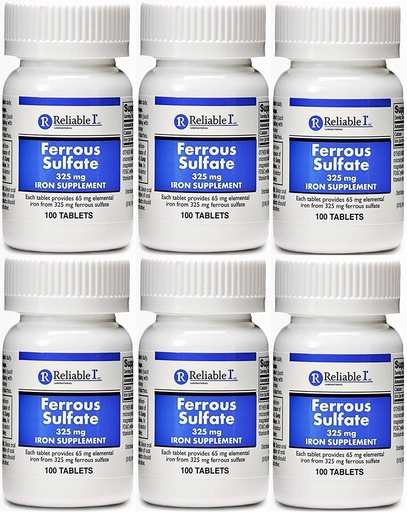 [BRSWECQDCQIWO3Y4] Ferrous Sulfate Iron 325 mg Generic for Feosol 100 Tablets PACK of 6