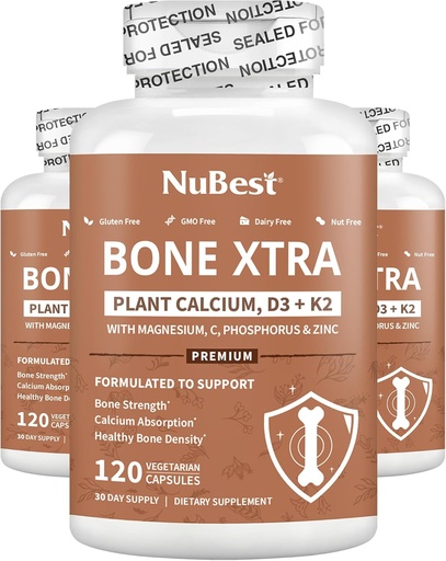 [BRSROFLRDEAQ4DQV] Bone Xtra - Vegan Bone Strength Formula for Strenger Bones, Plant-based Calcium from Marine Algen, Vitaminen D3, Vitamine K2, Magnesium, Fosfor & Meer voor tieners, Volwassenen - 3 maanden Supply 3 Pack