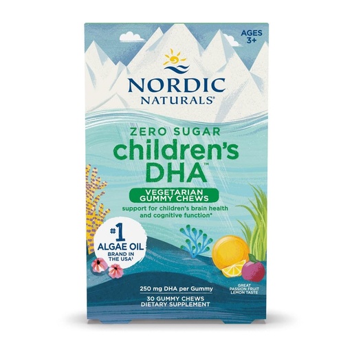[BRSROHA7O56GG3D3] Nordic Naturals Zero Sugar Children’s DHA Vegetarian Gummy Chews - Passion Fruit Lemon Flavor - 30 Gummies - Vegan Algae Oil Omega-3 Supplement for Kids Brain & Cognition Support - 30 Servings