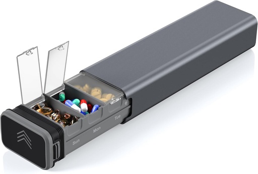 [BRSROZANB4FWMA36] 7 Dayly Metal Pill Organizer Travel, Kursoaya Premium Aluminium Daily Pill Box, Χαριτωμένο Φορητή θήκη Χάπια, Μεγάλος κάτοχος Χάπια Χωρητικότητας για Συμπληρώματα, Χάπια, Βιταμίνες, Ιατρική (Ατσάλι Γκρι)