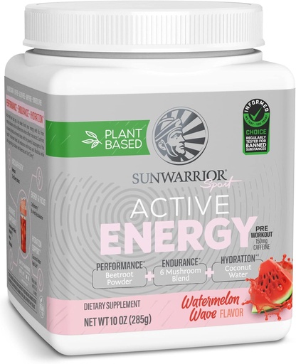 [BRSW2BQNBAPB6C3J] Sunwarrior Plant-Based Preworkout Powder Hydration Blend | Coconut Water Mushroom Blend Soy Free Sugar Free Gluten Free Dairy Free Synthetic Free | Watermelon Wave 30 Servings | Sport Active Energy