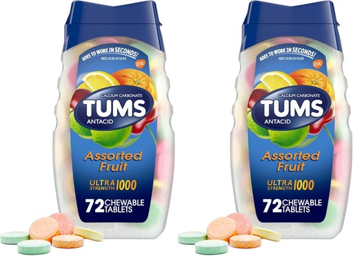 [BRSROGAYCMNRM23B] TUMS Antacid Chewable Tablets for Heartburn Relief, Ultra Forum, Assorted Fruit, 72 Tablets (Pack of 2)