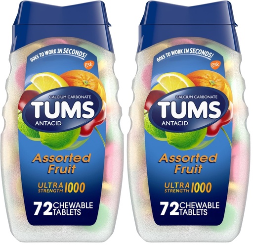 [BRSROGAYCMNRM23B] TUMS Ultra Strength Antacid Tablets for Chewable Heartburn Relief and Acid Indigestion Relief, Assorted Fruit - 72 Count (Pack of 2)