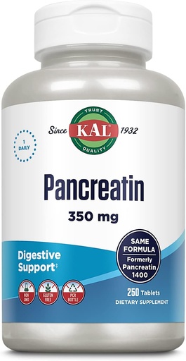 [BRSWIYT3OMAQCAY3] KAL Pancreatin 350mg, Digestive Enzymes for Women and Men, Pancreatic Enzymes for Digestive Health Support, Gluten Free, Non-GMO, Rapid Disintegration, 60-Day Guarantee, 250 Servings, 250 Tablets