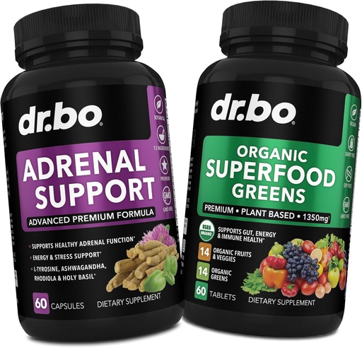 [BRSROGQPOEFBQ2TD] Adrenal Support & Organic Superfood Greens & Fruit Supplements - Daily Energy Super Food Fruits and Veggies Supplement Tablets Plus Vegetable Foods